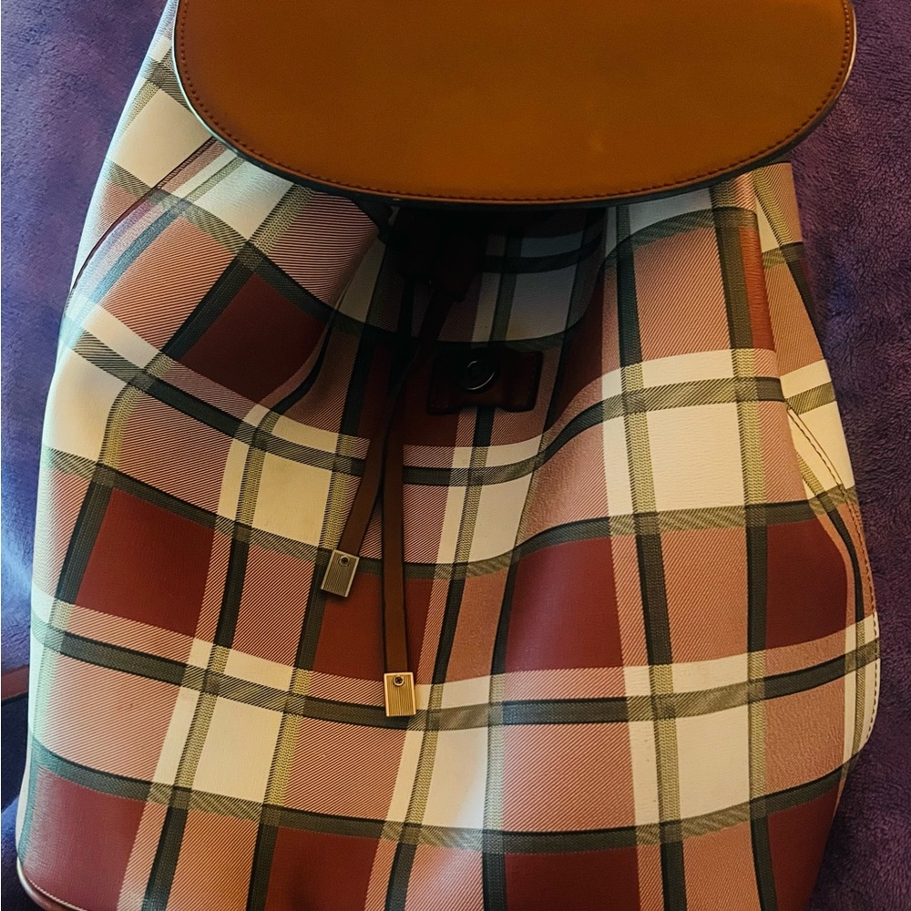 Plaid Tan and Brown Women's Backpack